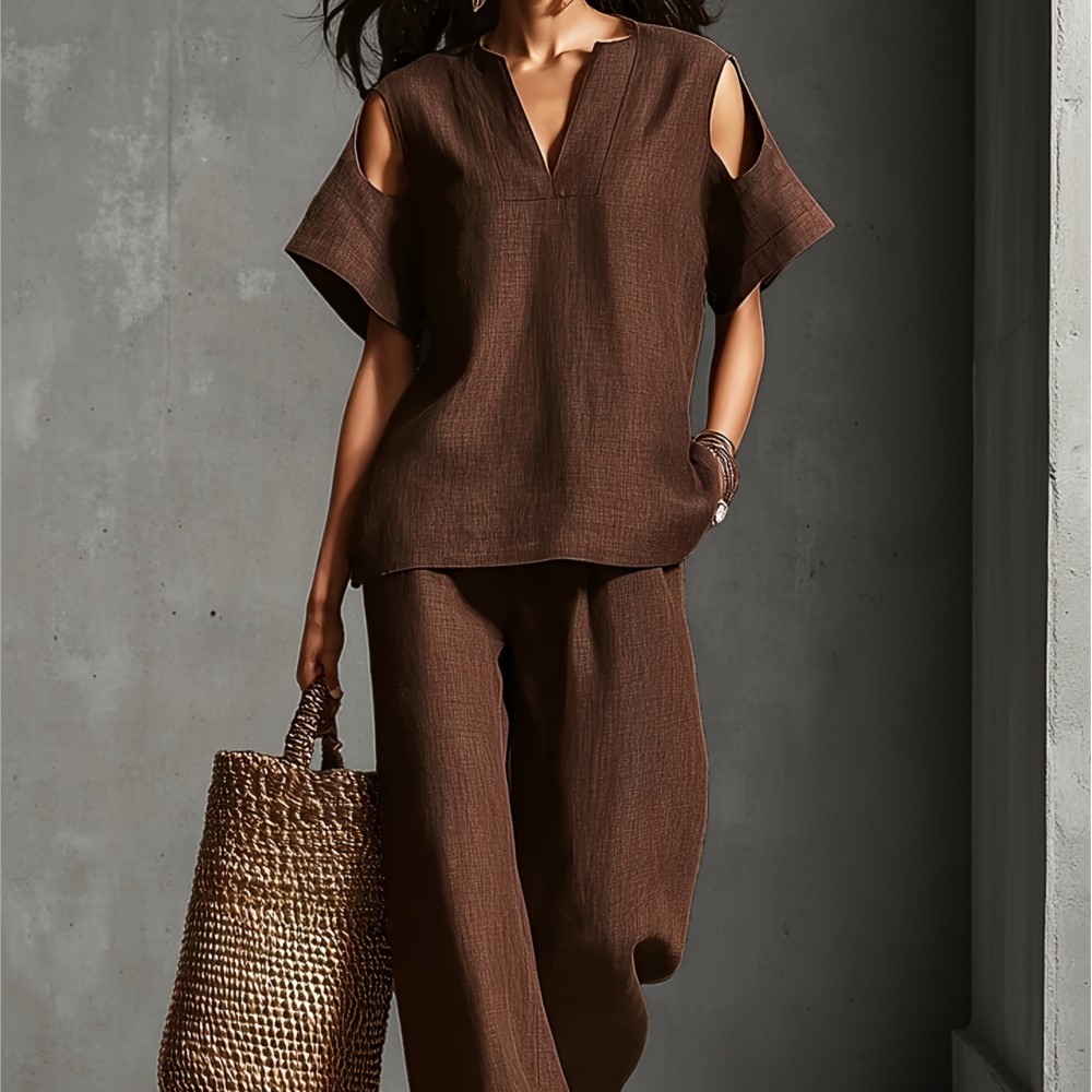Linen Pant Wide - Conjunto de Dos Piezas de Lino