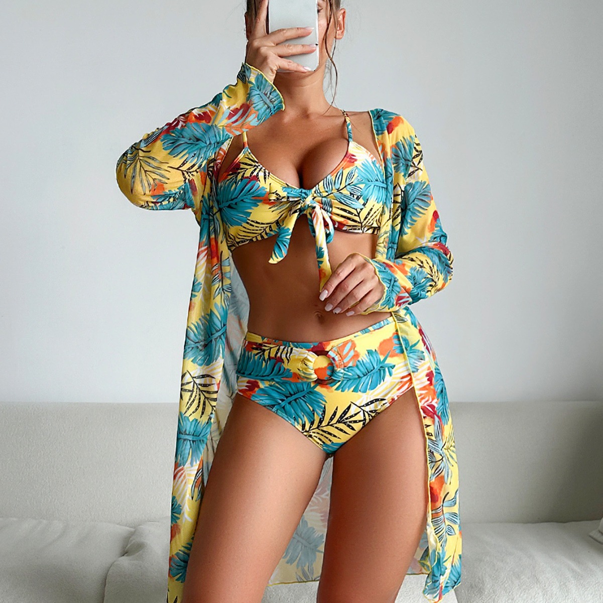 Kimono Sheer Floral - Traje de baño floral de 3