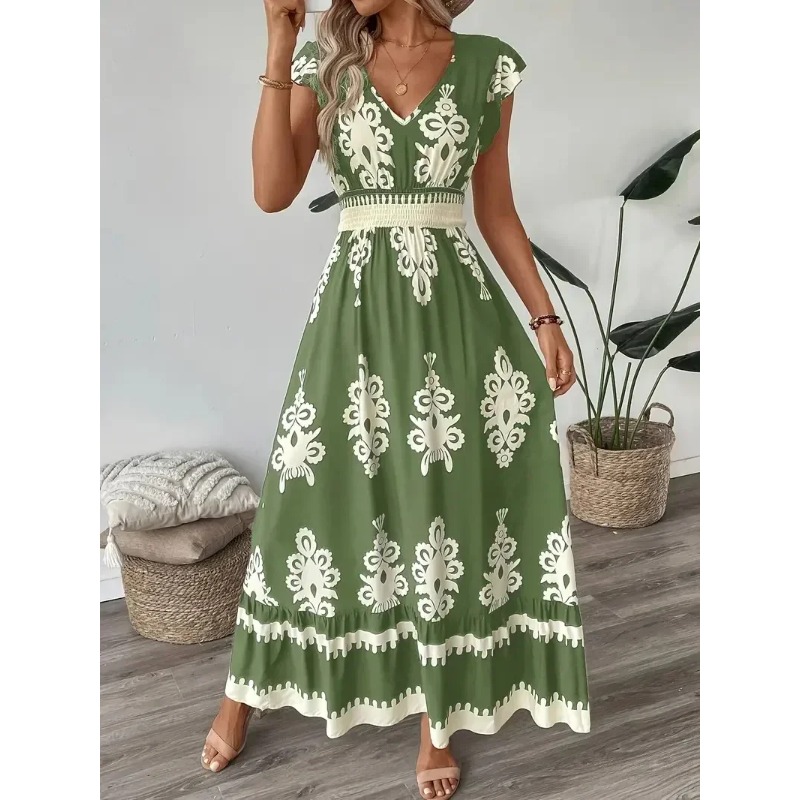 Romper Floral Print - Vestido acampanado con cuello en V