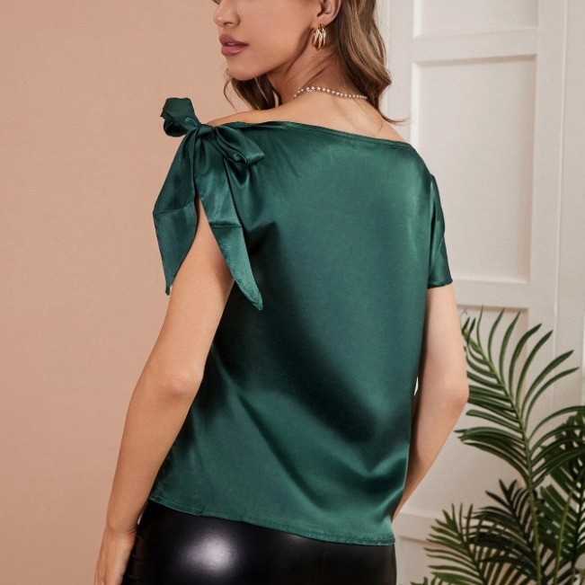 Blusa de satén sin mangas con  - Blouse Off Shoulder reseña y precio
